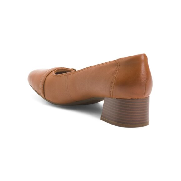 CLARKS Tan Wide Leather Marilyn Nora Comfort Pumps - Picture 2 of 2